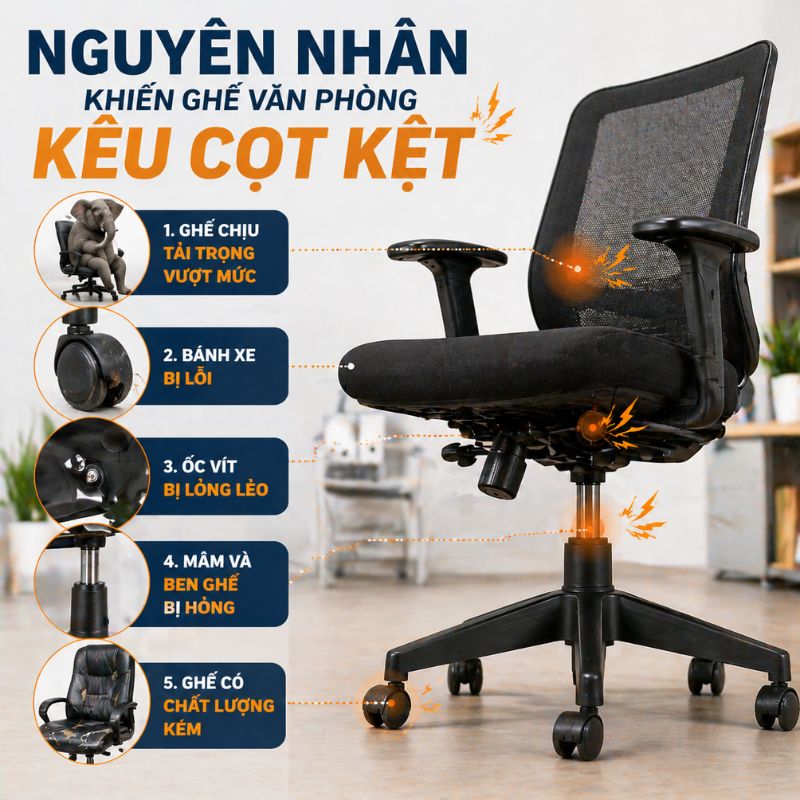 nguyen-nhan-ghe-keu-cot-ket Cách Sửa Ghế Văn Phòng Kêu Cọt Kẹt Đơn Giản Hiệu Quả