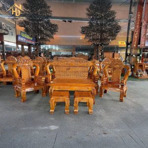 salon tay 12 louis gỗ tràm màu gõ đỏ