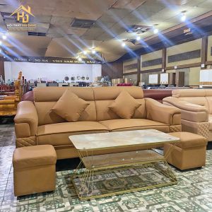 Sofa Da Nhấn Họa Tiết Kim Cương Hai Bên