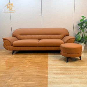 Sofa da màu cam kèm đôn tròn
