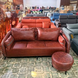 Sofa Da Kèm Đôn Tròn Hiện Đại 2 sofa don tron 3
