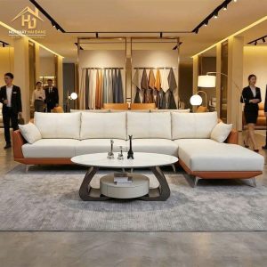 Sofa góc L màu trắng kem phối cam
