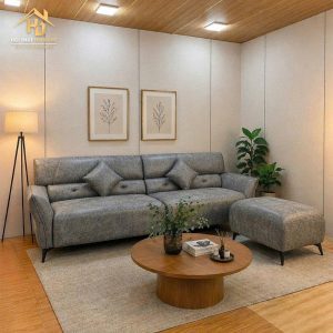 Sofa Da Góc L Vân Loang Xám Độc Đáo