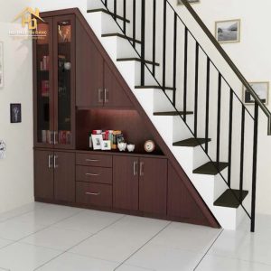 Tủ gầm cầu thang gỗ MDF màu nâu đậm