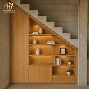 Tủ kệ gầm cầu thang gỗ đơn giản