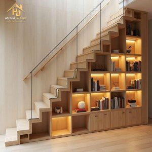 Kệ sách gầm cầu thang có led