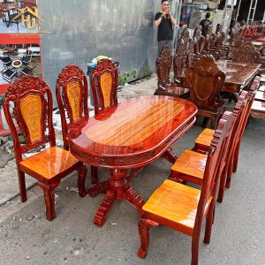 bộ bàn ăn gỗ tràm 6 ghế oval