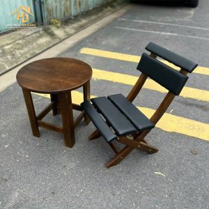 Bộ bàn cafe gỗ tròn ghế gấp