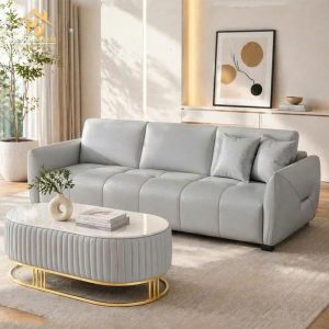 Sofa da kèm bàn trà phòng khách