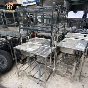 Bồn Rửa Inox 1 hộc 1 chờ 1 kệ