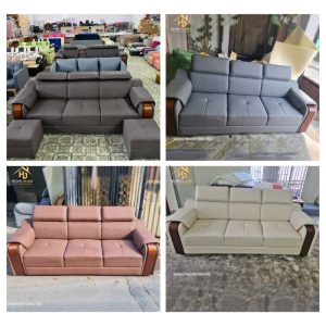 Sofa Da 3 Chỗ Ngồi Tay Ốp Gỗ (Nhiều Màu)