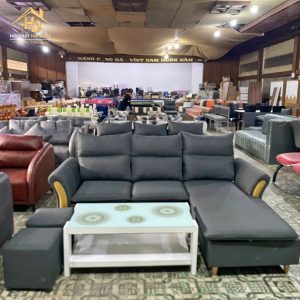 Sofa Góc L Kèm Đôn Xám Hiện Đại