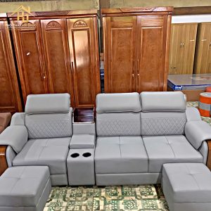 sofa da có tựa đầu và hộc rượu