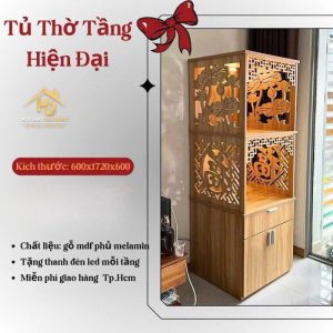 tủ thờ 2 tầng gỗ chạm hoa sen
