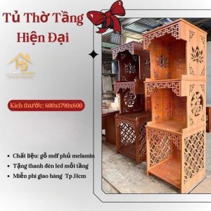 Tủ thờ 3 tầng chạm hoa văn
