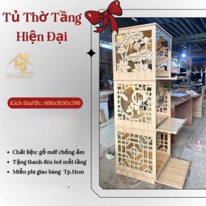 Tủ thờ 3 tầng chạm hoa văn