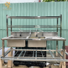 Lavabo công nghiệp 2 hộc 1 chờ có kệ