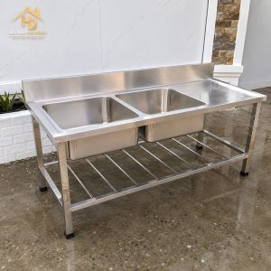 Lavabo Công Nghiệp 2 Hộc 1 Chờ Inox 