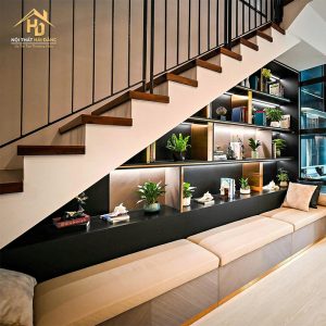 kệ decor gầm cầu thang gỗ