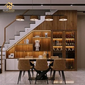 tủ rượu kết hợp kệ gầm cầu thang