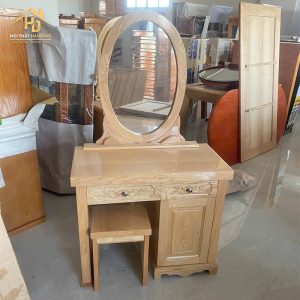 Bàn trang điểm gỗ tự nhiên gương oval