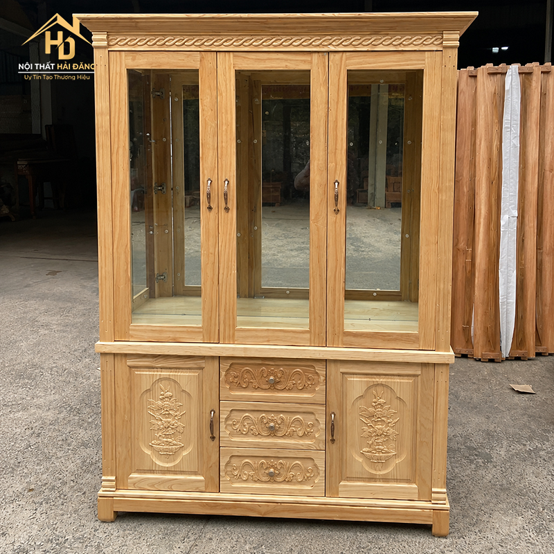 Tủ Trưng Bày Rượu Gỗ Sồi Cánh Kính Hiện Đại tu-ruou-go-soi-1m2 Tủ Trưng Bày Rượu Gỗ Sồi Cánh Kính Hiện Đại