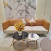 Sofa băng da màu cam phối kem