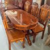 Bộ bàn ăn gỗ tự nhiên mặt oval