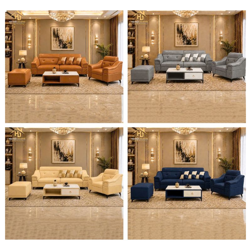 sofa 2m Bộ sofa bọc da phối nút tựa lưng