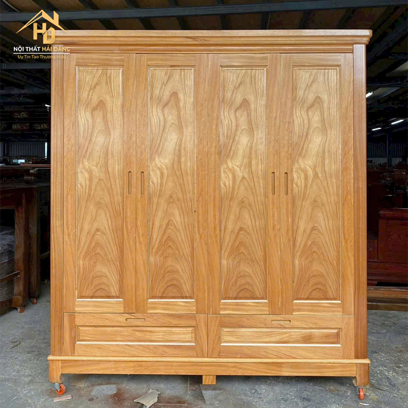Tủ Quần Áo Gỗ Gõ Đỏ 4 Cánh Tự Nhiên tqa-go-2 Tủ Quần Áo Gỗ Gõ Đỏ 4 Cánh Tự Nhiên