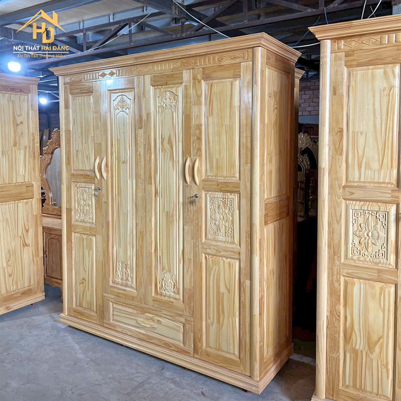 Tủ Quần Áo Gỗ Thông Chạm Hoa Văn tu-go-thong-3 Tủ Quần Áo Gỗ Thông Chạm Hoa Văn