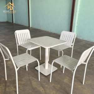 Bộ bàn ghế cafe sắt 6 lá màu trắng