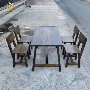 bàn ghế quán ăn gỗ thông có tựa lưng