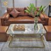 Bàn sofa 2 tầng mặt vân kính hồng