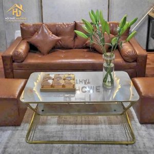Bàn sofa 2 tầng mặt vân kính hồng
