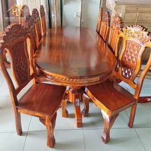 Bộ bàn ăn oval 8 ghế gỗ