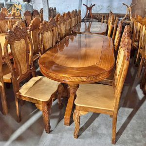 Bộ bàn ăn oval 8 ghế gỗ căm xe