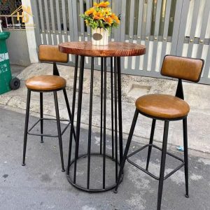 Bộ bàn bar gỗ cao su kèm 2 ghế