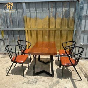 Bộ bàn ghế cafe 4 ghế lưng bo đệm da