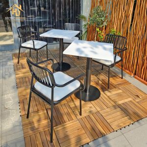 Bộ bàn ghế cafe lưng 9 lá lót