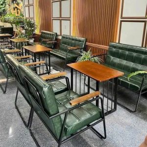 Bàn ghế sofa cafe nệm sọc caro