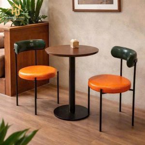 Bàn ghế cafe tựa lưng cong bọc nệm