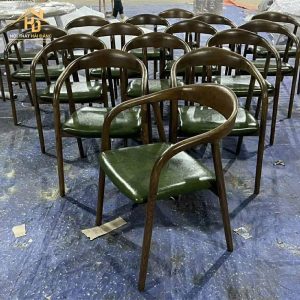Ghế cafe gỗ bọc nệm xanh rêu