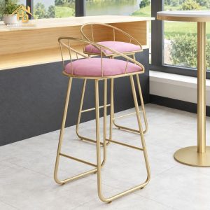 Ghế bar nón nệm hồng chân vàng