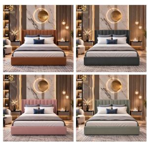 Giường ngủ bọc nệm kẻ múi sọc