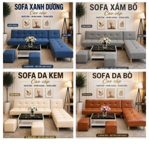 Bộ sofa góc L kèm 2 đôn rời