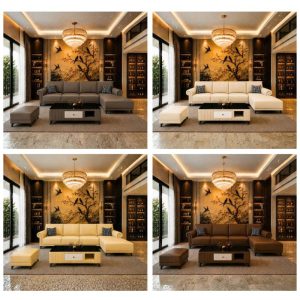 Bộ sofa góc L lưng múi sọc dọc