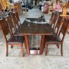 Bàn ăn chân u 6 ghế bọc nệm nâu