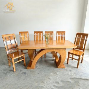 Bàn ăn gỗ sồi chân chữ C kép