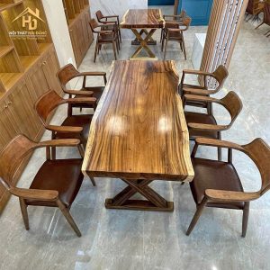 Bàn cafe gỗ chân x kèm 6 ghế